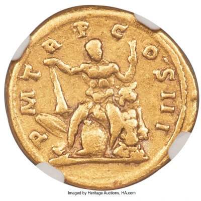 Aureus - Hadrian P M TR P COS III; Hercules back