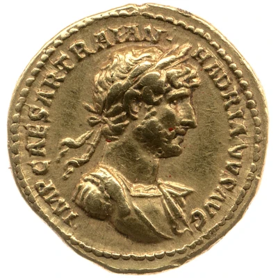 Aureus - Hadrian P M TR P COS III; Hercules front