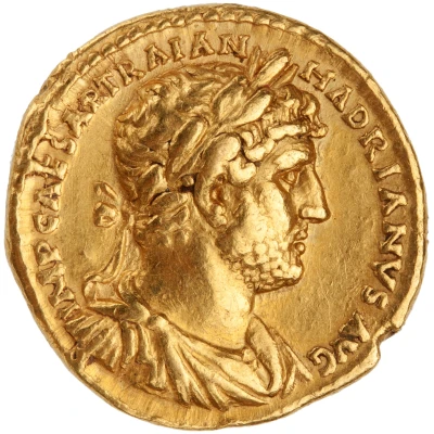 Aureus - Hadrian P M TR P COS III; Mars front