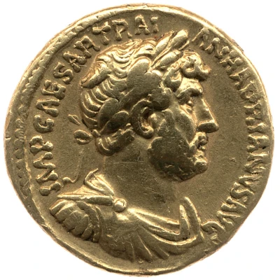 Aureus - Hadrian P M TR P COS III; Virtus front