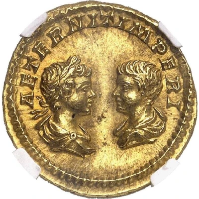 Aureus - Julia Domna, Caracalla, and Geta AETERNIT IMPERI back