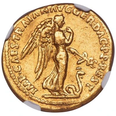 Aureus - Julius Caesar IMP CAES TRAIAN AVG GER DAC P P REST; Nemesis back