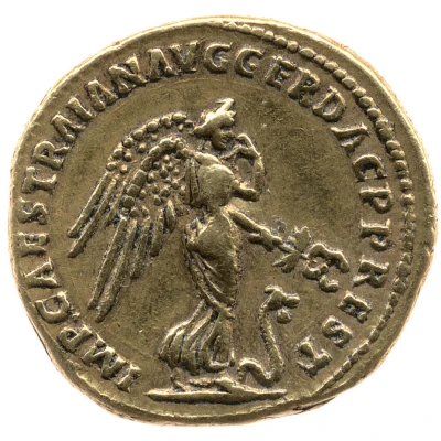 Aureus - Julius Caesar IMP CAES TRAIAN AVG GER DAC P P REST; Nemesis back