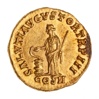 Aureus - Lucius Verus SALVTI AVGVSTOR TR P III COS II; Salus back