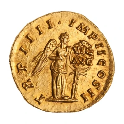 Aureus - Lucius Verus TR P IIII IMP II COS II; Victory back