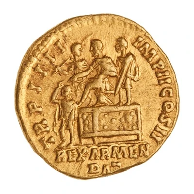 Aureus - Lucius Verus and Sohaemus of Armenia TR P IIII IMP II COS II REX ARMEN DAT back