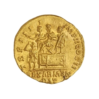 Aureus - Lucius Verus and Sohaemus of Armenia TR P IIII IMP II COS II REX ARMEN DAT back