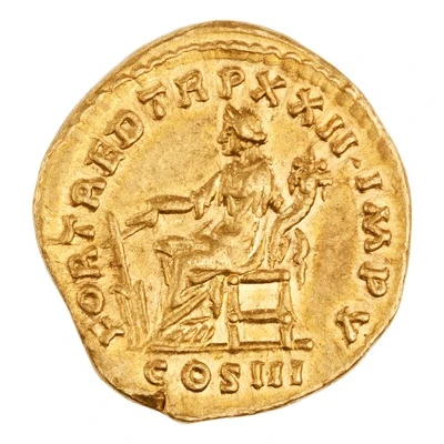 Aureus - Marcus Aurelius FORT RED TR P XXII IMP V COS III; Fortuna back