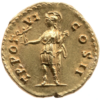 Aureus - Marcus Aurelius TR POT VI COS II; Roma, Virtus, and Victory back
