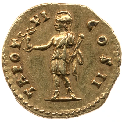 Aureus - Marcus Aurelius TR POT VI COS II; Roma, Virtus, and Victory back