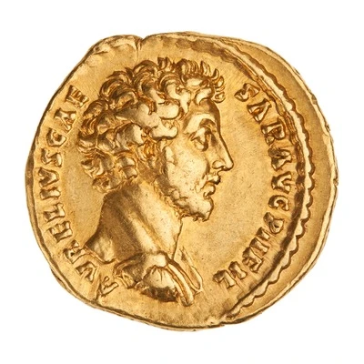 Aureus - Marcus Aurelius TR POT VII COS II; Roma and Victory front