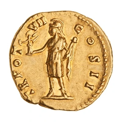 Aureus - Marcus Aurelius TR POT VII COS II; Roma and Victory back