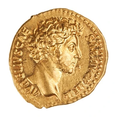 Aureus - Marcus Aurelius TR POT VII COS II; Roma and Victory front