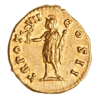 Aureus - Marcus Aurelius TR POT VII COS II; Roma and Victory back