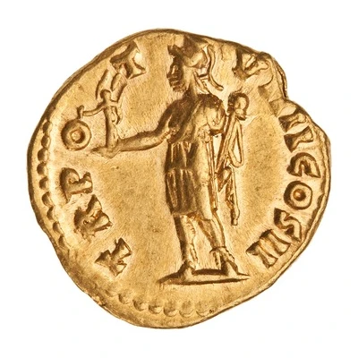 Aureus - Marcus Aurelius TR POT VIIII COS II; Roma and Victory back