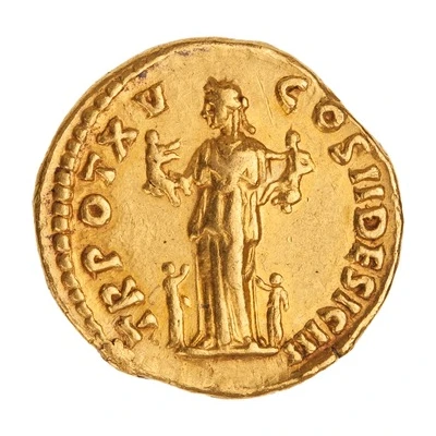 Aureus - Marcus Aurelius TR POT XV COS II DESIG III; Pietas back