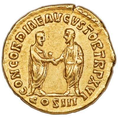 Aureus - Marcus Aurelius and Lucius Verus CONCORDIAE AVGVSTOR TR P XVI COS III; Rome back