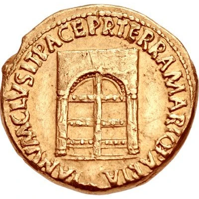 Aureus - Nero IANVM CLVSIT PACE P R TERRA MARIQ PARTA; Janus back