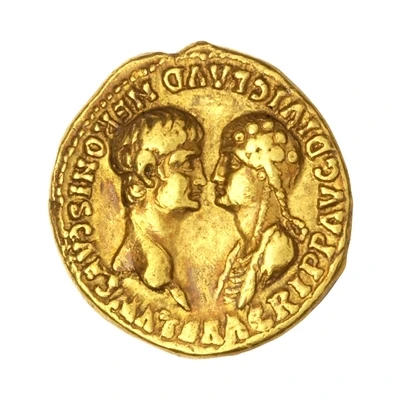 Aureus - Nero and Agrippina the Younger NERONI CLAVD DIVI F CAES AVG GERM IMP TR P front