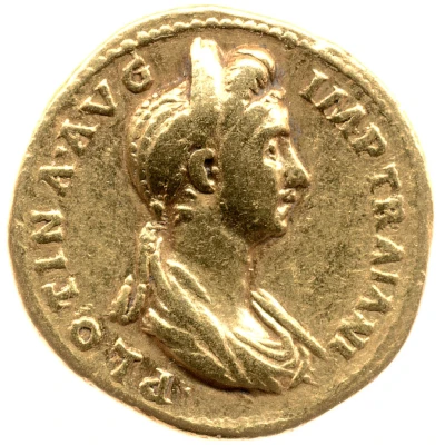 Aureus - Plotina AVG GER DAC PARTHICI P M TR P COS VI P P; Vesta front
