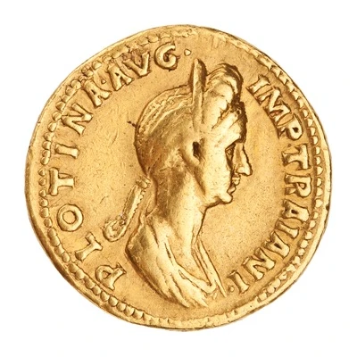 Aureus - Plotina CAES AVG GERMA DAC COS VI P P; Vesta front