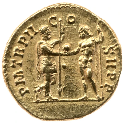 Aureus - Septimius Severus P M TR P II COS II; Jupiter back