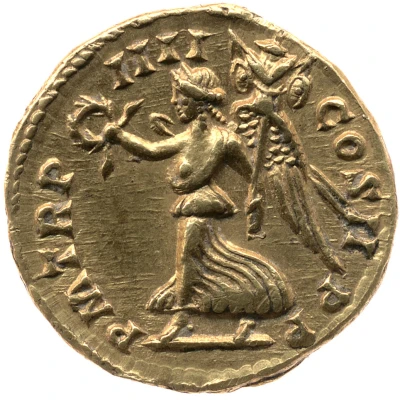Aureus - Septimius Severus P M TR P IIII COS II P P; Victory back