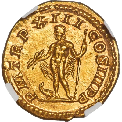 Aureus - Septimius Severus P M TR P XIII COS III P P; Jupiter back