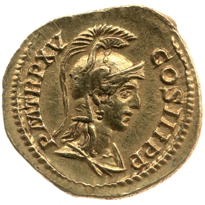 Aureus - Septimius Severus P M TR P XV COS III P P; Minerva back