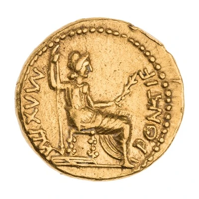 Aureus - Tiberius PONTIF MAXIM back