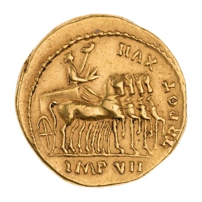 Aureus - Tiberius TR POT XVII IMP VII back