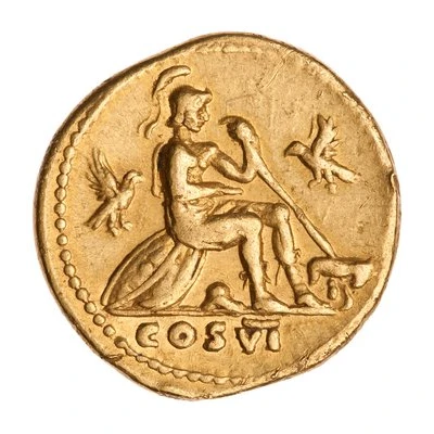 Aureus - Titus COS VI; Roma, Romulus, and Remus back