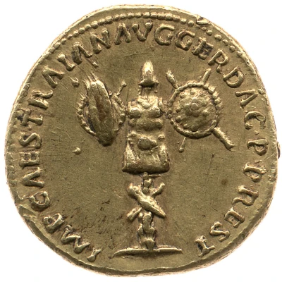 Aureus - Titus IMP CAES TRAIAN AVG GER DAC P P REST back