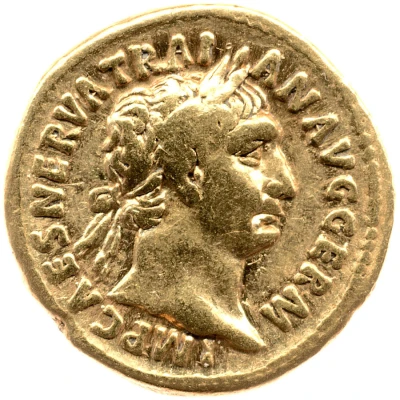Aureus - Trajan P M TR P COS II P P; Roma and Victory front