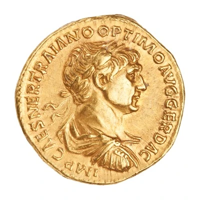 Aureus - Trajan P M TR P COS VI P P S P Q R FORT RED; Fortuna front