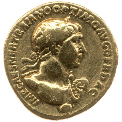 Aureus - Trajan P M TR P COS VI P P S P Q R FORT RED; Fortuna front