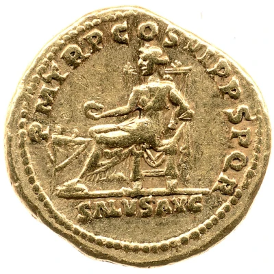 Aureus - Trajan P M TR P COS VI P P S P Q R SALVS AVG; Salus back