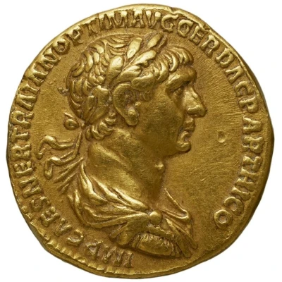 Aureus - Trajan P M TR P COS VI P P S P Q R VOTA SVSCEPTA; Genius front
