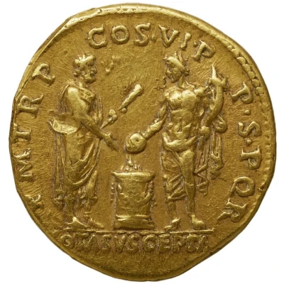 Aureus - Trajan P M TR P COS VI P P S P Q R VOTA SVSCEPTA; Genius back