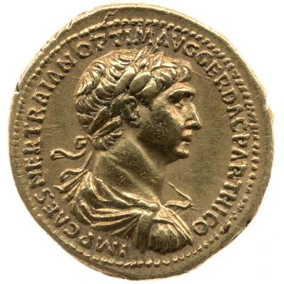Aureus - Trajan P M TR P COS VI P P S P Q R VOTA SVSCEPTA; Genius front