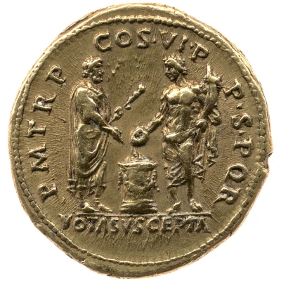 Aureus - Trajan P M TR P COS VI P P S P Q R VOTA SVSCEPTA; Genius back
