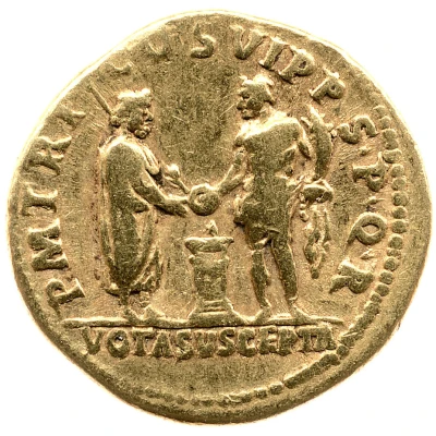 Aureus - Trajan P M TR P COS VI P P S P Q R VOTA SVSCEPTA; Genius back