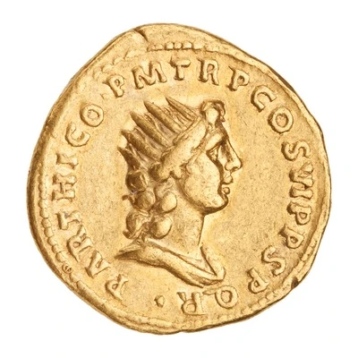 Aureus - Trajan PARTHICO P M TR P COS VI P P S P Q R; Sol back