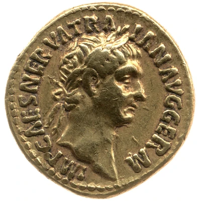 Aureus - Trajan PONT MAX TR POT COS II; Roma and Victory front