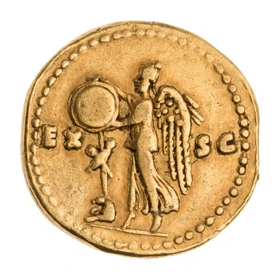 Aureus - Vespasian EX S C; Victory and Judaea back
