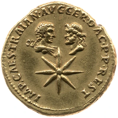 Aureus - Vespasian IMP CAES TRAIAN AVG GER DAC P P REST; Mercury and Jupiter back