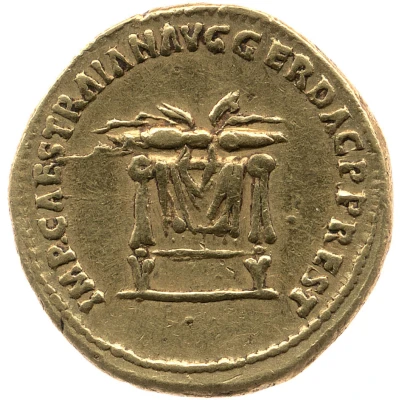 Aureus - Vespasian IMP CAES TRAIAN AVG GER DAC P P REST back
