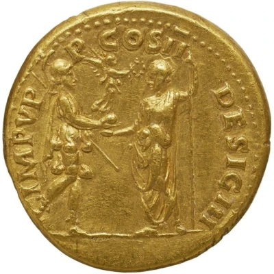 Aureus - Vespasian IMP V P P COS II DESIG III; Roma and Victory back