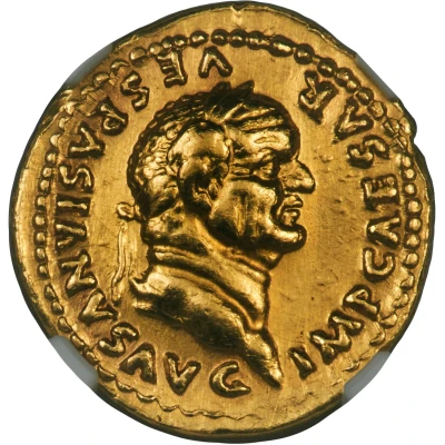 Aureus - Vespasian PON MAX TR P COS VI; Victory front