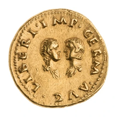 Aureus - Vitellius, Aulus Vitellius Germanicus, and Vitellia LIBERI IMP GERM AVG back
